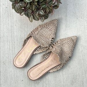 Tan Woven Flat Mules